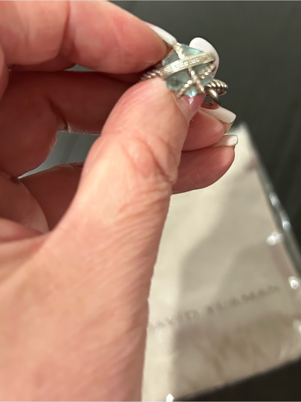 David Yurman Silver Ring with Light Blue Gem and Pavé Accents SZ 6 💯Authentic - Picture 4 of 6